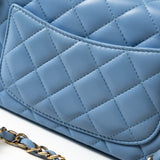 CHANEL Handbag 21C Sky Blue Lambskin Quilted Mini Rectangular Flap Light Gold Hardware - Redeluxe
