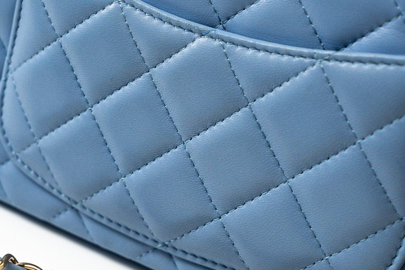 CHANEL Handbag 21C Sky Blue Lambskin Quilted Mini Rectangular Flap Light Gold Hardware - Redeluxe