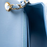 CHANEL Handbag 21C Sky Blue Lambskin Quilted Mini Rectangular Flap Light Gold Hardware - Redeluxe