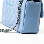 CHANEL Handbag 21C Sky Blue Lambskin Quilted Mini Rectangular Flap Light Gold Hardware - Redeluxe