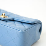 CHANEL Handbag 21C Sky Blue Lambskin Quilted Mini Rectangular Flap Light Gold Hardware - Redeluxe