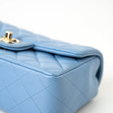CHANEL Handbag 21C Sky Blue Lambskin Quilted Mini Rectangular Flap Light Gold Hardware - Redeluxe