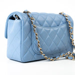 CHANEL Handbag 21C Sky Blue Lambskin Quilted Mini Rectangular Flap Light Gold Hardware - Redeluxe