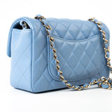 CHANEL Handbag 21C Sky Blue Lambskin Quilted Mini Rectangular Flap Light Gold Hardware - Redeluxe