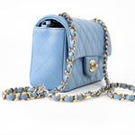 CHANEL Handbag 21C Sky Blue Lambskin Quilted Mini Rectangular Flap Light Gold Hardware - Redeluxe