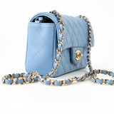 CHANEL Handbag 21C Sky Blue Lambskin Quilted Mini Rectangular Flap Light Gold Hardware - Redeluxe