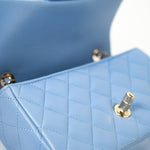 CHANEL Handbag 21C Sky Blue Lambskin Quilted Mini Rectangular Flap Light Gold Hardware - Redeluxe