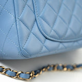 CHANEL Handbag 21C Sky Blue Lambskin Quilted Mini Rectangular Flap Light Gold Hardware - Redeluxe