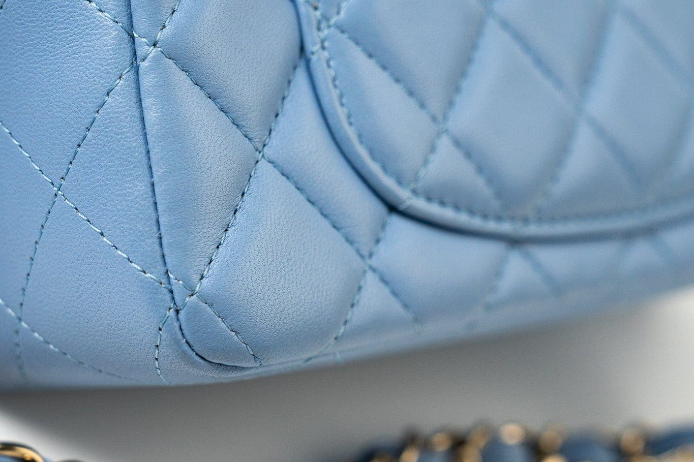 CHANEL Handbag 21C Sky Blue Lambskin Quilted Mini Rectangular Flap Light Gold Hardware - Redeluxe
