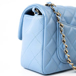 CHANEL Handbag 21C Sky Blue Lambskin Quilted Mini Rectangular Flap Light Gold Hardware - Redeluxe