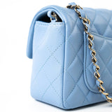 CHANEL Handbag 21C Sky Blue Lambskin Quilted Mini Rectangular Flap Light Gold Hardware - Redeluxe