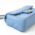 CHANEL Handbag 21C Sky Blue Lambskin Quilted Mini Rectangular Flap Light Gold Hardware - Redeluxe