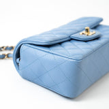CHANEL Handbag 21C Sky Blue Lambskin Quilted Mini Rectangular Flap Light Gold Hardware - Redeluxe