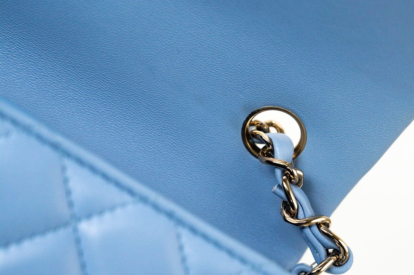 CHANEL Handbag 21C Sky Blue Lambskin Quilted Mini Rectangular Flap Light Gold Hardware - Redeluxe