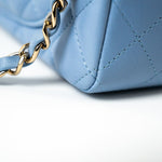 CHANEL Handbag 21C Sky Blue Lambskin Quilted Mini Rectangular Flap Light Gold Hardware - Redeluxe