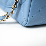 CHANEL Handbag 21C Sky Blue Lambskin Quilted Mini Rectangular Flap Light Gold Hardware - Redeluxe