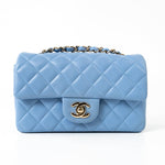 CHANEL Handbag 21C Sky Blue Lambskin Quilted Mini Rectangular Flap Light Gold Hardware - Redeluxe