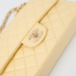 CHANEL Handbag 21C Yellow Lambskin Quilted Classic Flap Small Light Gold Hardware - Redeluxe