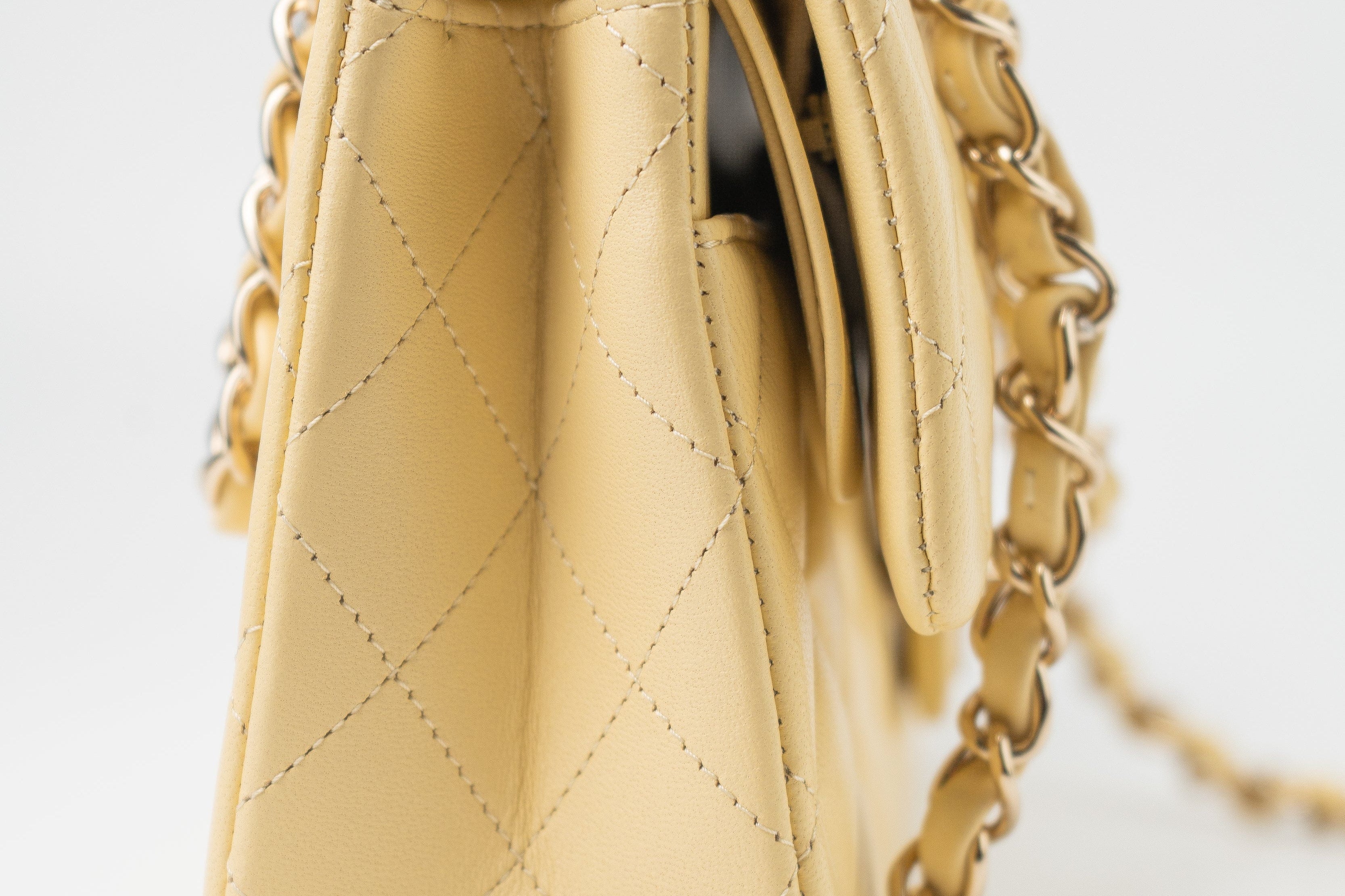 CHANEL Handbag 21C Yellow Lambskin Quilted Classic Flap Small Light Gold Hardware - Redeluxe