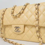 CHANEL Handbag 21C Yellow Lambskin Quilted Classic Flap Small Light Gold Hardware - Redeluxe
