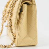CHANEL Handbag 21C Yellow Lambskin Quilted Classic Flap Small Light Gold Hardware - Redeluxe