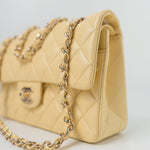 CHANEL Handbag 21C Yellow Lambskin Quilted Classic Flap Small Light Gold Hardware - Redeluxe