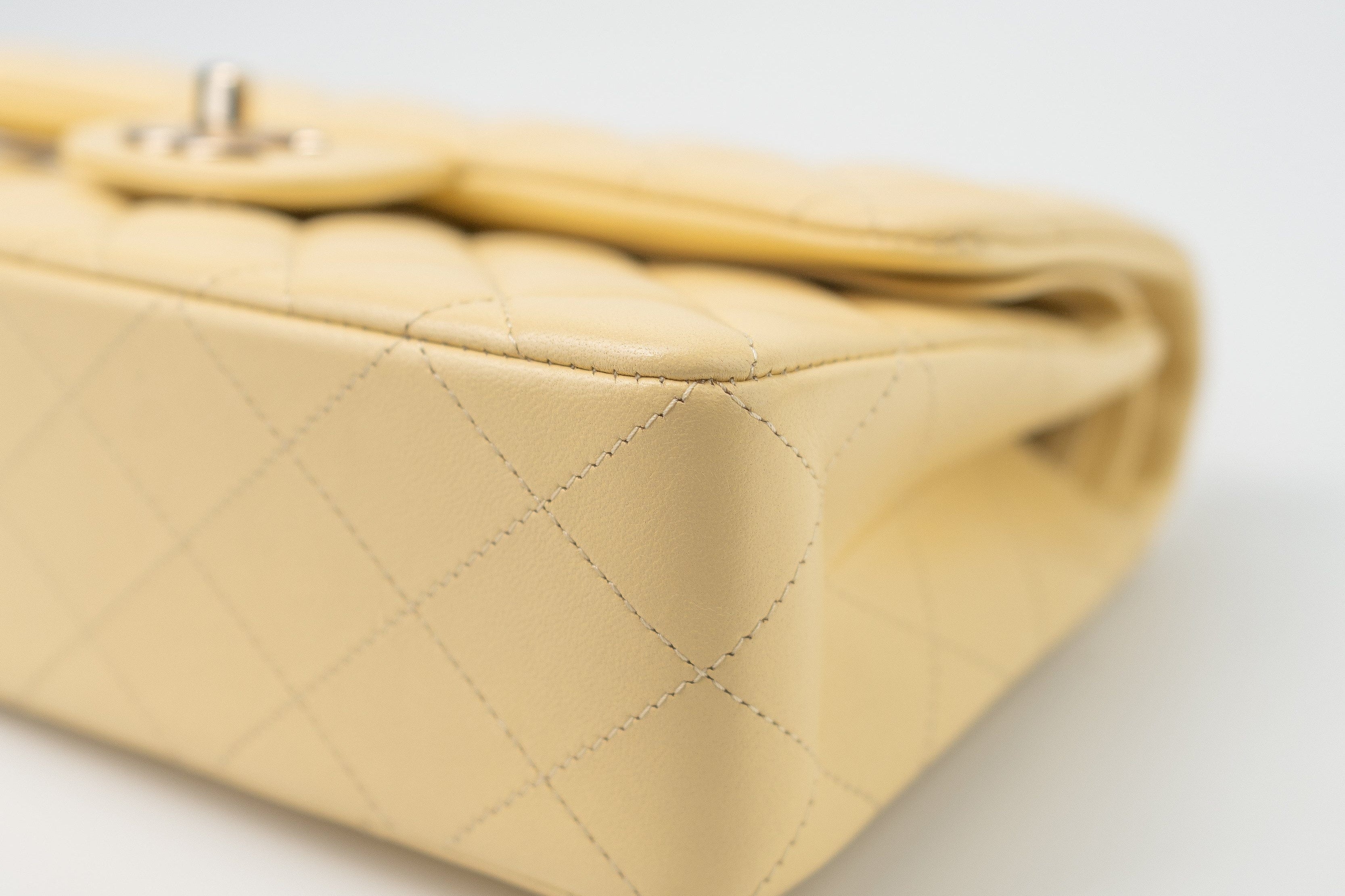 CHANEL Handbag 21C Yellow Lambskin Quilted Classic Flap Small Light Gold Hardware - Redeluxe