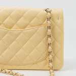 CHANEL Handbag 21C Yellow Lambskin Quilted Classic Flap Small Light Gold Hardware - Redeluxe