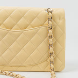 CHANEL Handbag 21C Yellow Lambskin Quilted Classic Flap Small Light Gold Hardware - Redeluxe