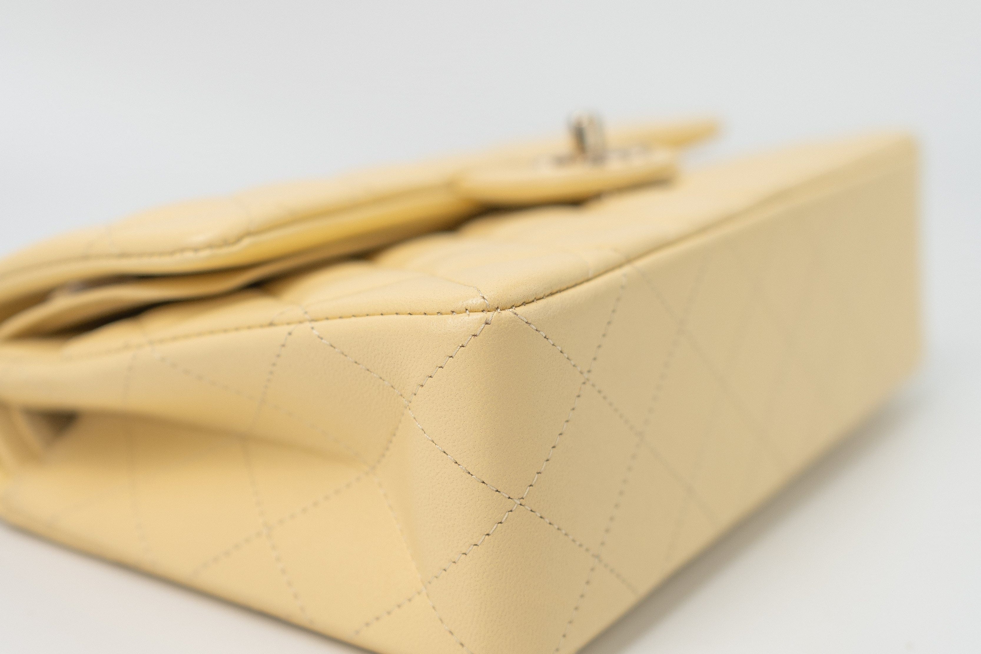 CHANEL Handbag 21C Yellow Lambskin Quilted Classic Flap Small Light Gold Hardware - Redeluxe