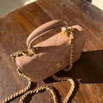 CHANEL Handbag 21K Beige Micro Lambskin Quilted Top Handle Flap Coin Purse with Chain - Redeluxe