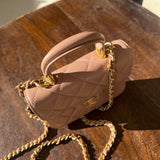 CHANEL Handbag 21K Beige Micro Lambskin Quilted Top Handle Flap Coin Purse with Chain - Redeluxe