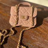 CHANEL Handbag 21K Beige Micro Lambskin Quilted Top Handle Flap Coin Purse with Chain - Redeluxe