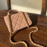 CHANEL Handbag 21K Beige Micro Lambskin Quilted Top Handle Flap Coin Purse with Chain - Redeluxe