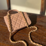 CHANEL Handbag 21K Beige Micro Lambskin Quilted Top Handle Flap Coin Purse with Chain - Redeluxe