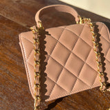 CHANEL Handbag 21K Beige Micro Lambskin Quilted Top Handle Flap Coin Purse with Chain - Redeluxe