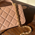 CHANEL Handbag 21K Beige Micro Lambskin Quilted Top Handle Flap Coin Purse with Chain - Redeluxe