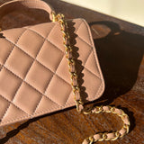 CHANEL Handbag 21K Beige Micro Lambskin Quilted Top Handle Flap Coin Purse with Chain - Redeluxe