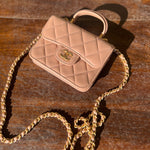 CHANEL Handbag 21K Beige Micro Lambskin Quilted Top Handle Flap Coin Purse with Chain - Redeluxe