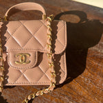CHANEL Handbag 21K Beige Micro Lambskin Quilted Top Handle Flap Coin Purse with Chain - Redeluxe