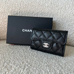 CHANEL Handbag 21K Black Caviar Quilted Key Holder Wallet Silver Hardware - Redeluxe