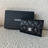 CHANEL Handbag 21K Black Caviar Quilted Key Holder Wallet Silver Hardware - Redeluxe