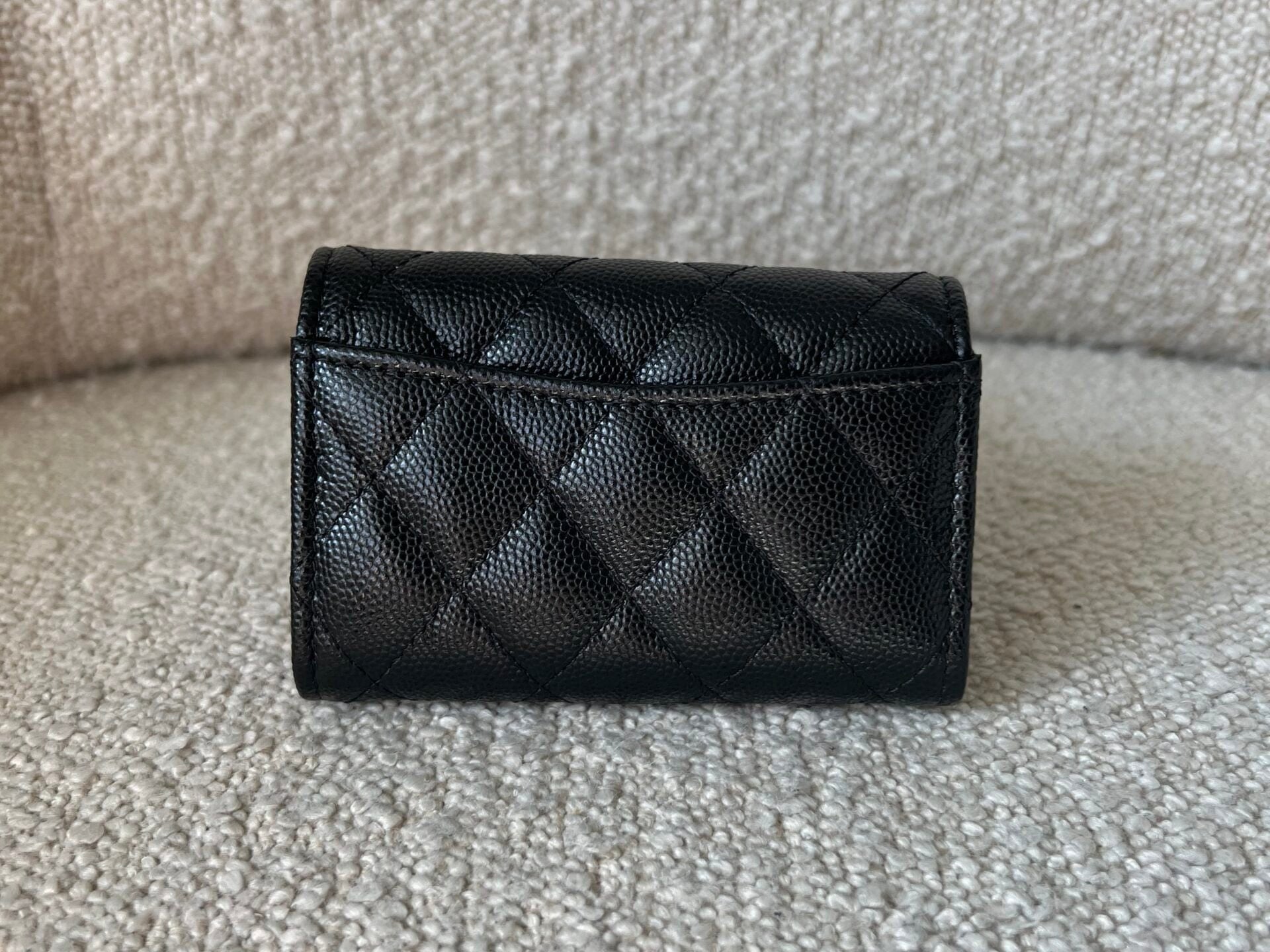 CHANEL Handbag 21K Black Caviar Quilted Key Holder Wallet Silver Hardware - Redeluxe
