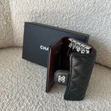 CHANEL Handbag 21K Black Caviar Quilted Key Holder Wallet Silver Hardware - Redeluxe