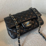 CHANEL Handbag 21K Black Lambskin Quilted Mini Rectangular Single Flap Light Gold Hardware - Redeluxe