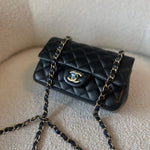 CHANEL Handbag 21K Black Lambskin Quilted Mini Rectangular Single Flap Light Gold Hardware - Redeluxe