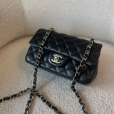 CHANEL Handbag 21K Black Lambskin Quilted Mini Rectangular Single Flap Light Gold Hardware - Redeluxe
