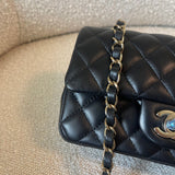 CHANEL Handbag 21K Black Lambskin Quilted Mini Rectangular Single Flap Light Gold Hardware - Redeluxe