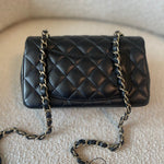 CHANEL Handbag 21K Black Lambskin Quilted Mini Rectangular Single Flap Light Gold Hardware - Redeluxe