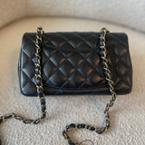 CHANEL Handbag 21K Black Lambskin Quilted Mini Rectangular Single Flap Light Gold Hardware - Redeluxe